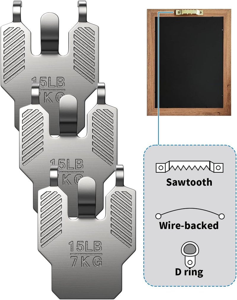 LZC 15 lb Drywall Picture Hangers Claw: 20 Pack Heavy Duty Damage Free Wall Picture Hanging Hooks - Art Mirror Photo Painting Frame Sawtooth Wire D Ring Hanger Kit for Room Office Decor - Image 4
